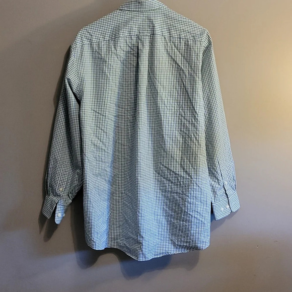 F26KIRKLAND SIGNATURE: MEN GREEN WHITE PURPLE BUTTON DOWN LONG SLEEVE SIZE LARGE - Picture 3 of 3